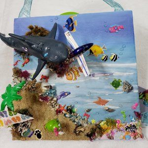 Handmade Home Decor Unique One of a Kind 3D12x12 Canvas Shark Eating Airplane